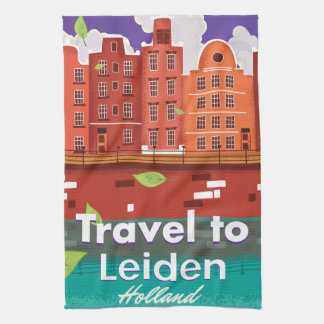 Travel to Leiden Holland cartoon travel poster Tea Towel