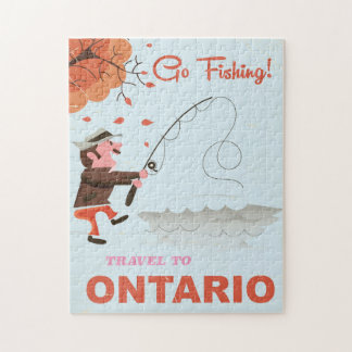 Travel to Ontario retro fishing print vacation. Jigsaw Puzzle