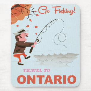 Travel to Ontario retro fishing print vacation. Mouse Mat