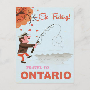 Travel to Ontario vintage fishing print Postcard