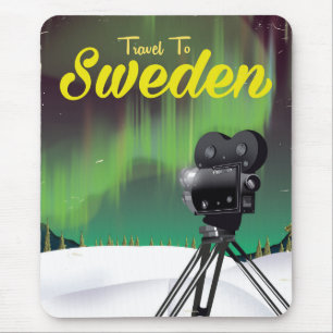 Travel to Sweden Northern lights Camera poster. Mouse Mat