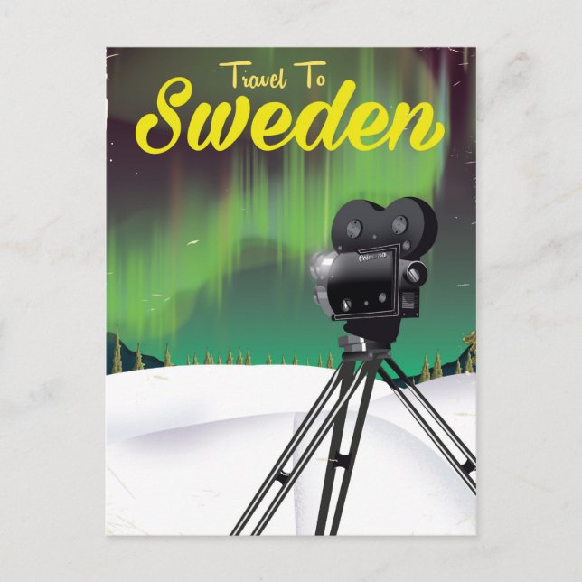 Travel to Sweden Northern lights Camera poster. Postcard (Front)