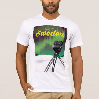 Travel to Sweden Northern lights Camera poster. T-Shirt