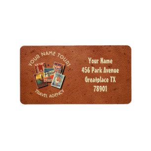Travel Tours Agency Vintage Postcards Custom Name Label