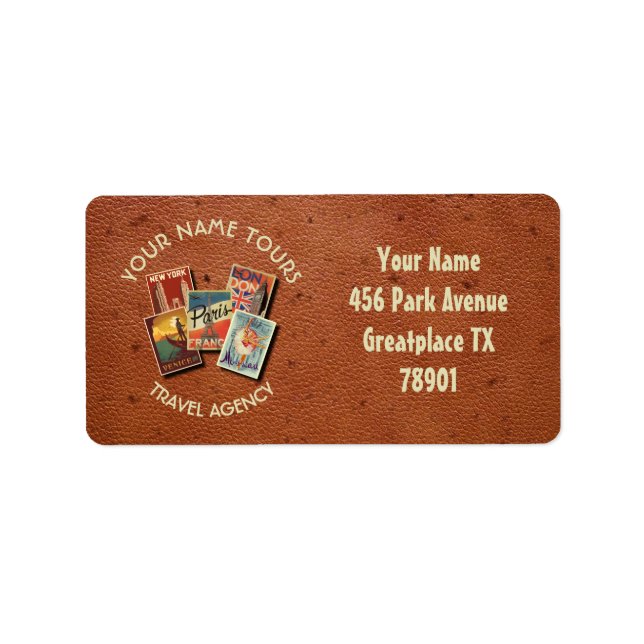 Travel Tours Agency Vintage Postcards Custom Name Label (Front)