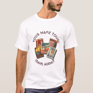 Travel Tours Agency Vintage Postcards Custom Name T-Shirt