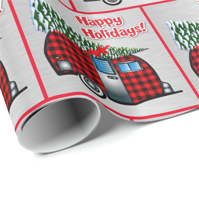 Travel Trailer Camper And Tree  Christmas Wrapping Paper (Roll Corner)
