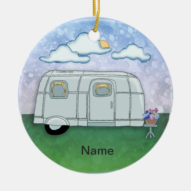 Travel Trailer  Ceramic Tree Decoration (Front)