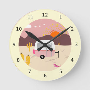 Travel Trailer in the Desert Round Clock