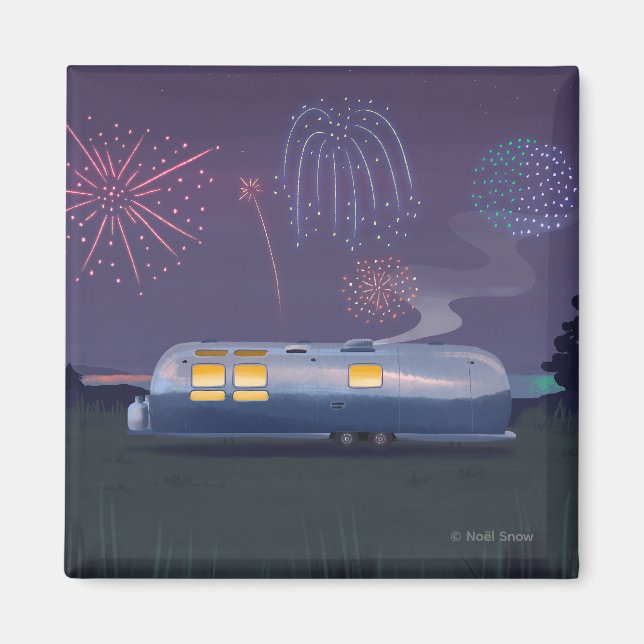 Travel Trailer Silver RV & Night Sky Magnet (Front)