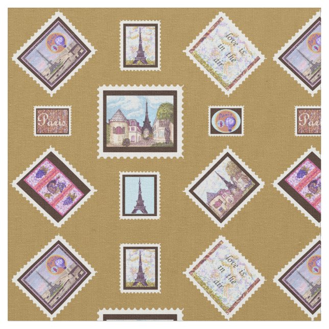 Travel Trunk Paris Eiffel Postage fabric (Close Up)