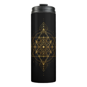 Travel Tumbler Matte Black Gold Sacred Geometry 