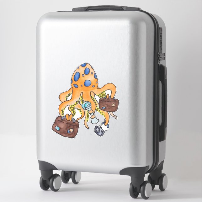 Travel Vacation Cartoon Illustration Funny Octopus (Suitcase)