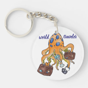 Travel Vacation Cartoon Illustration Funny Octopus Key Ring