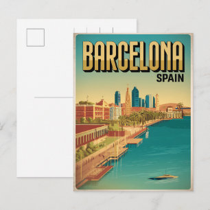 Travel vintage barcelona beacg view gifts postcard