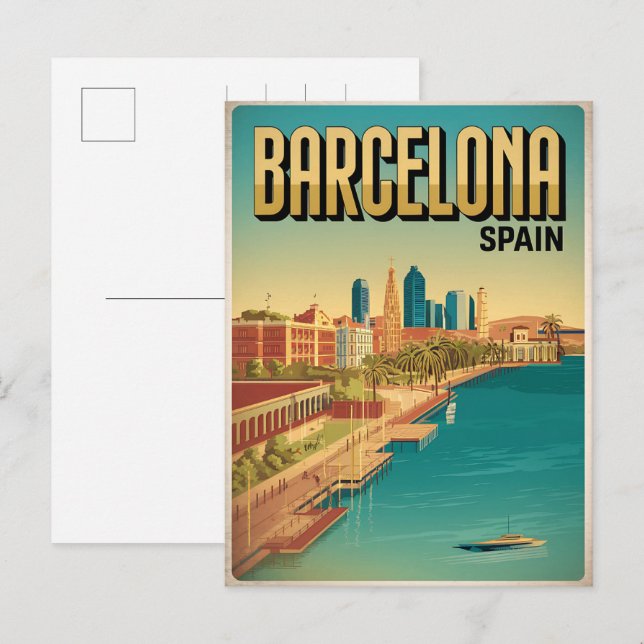 Travel vintage barcelona beacg view gifts postcard (Front/Back)