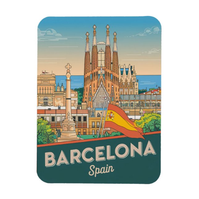 Travel vintage barcelona sagrada familia gifts magnet (Vertical)