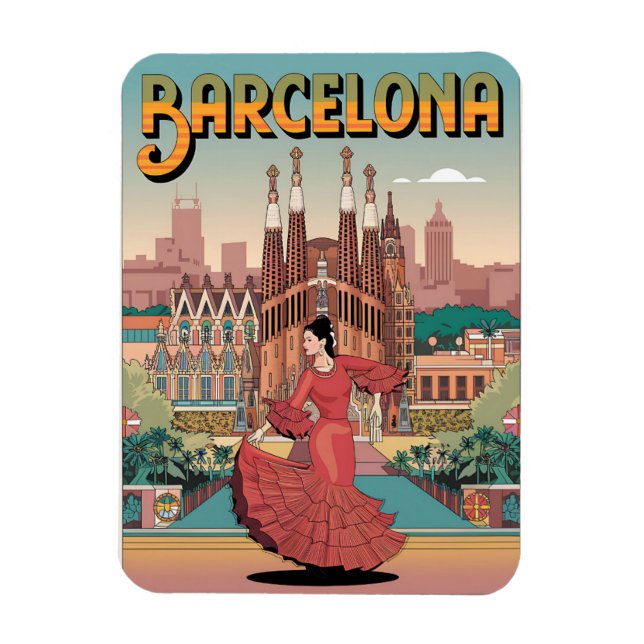 Travel vintage barcelona sagrada familia gifts magnet (Vertical)