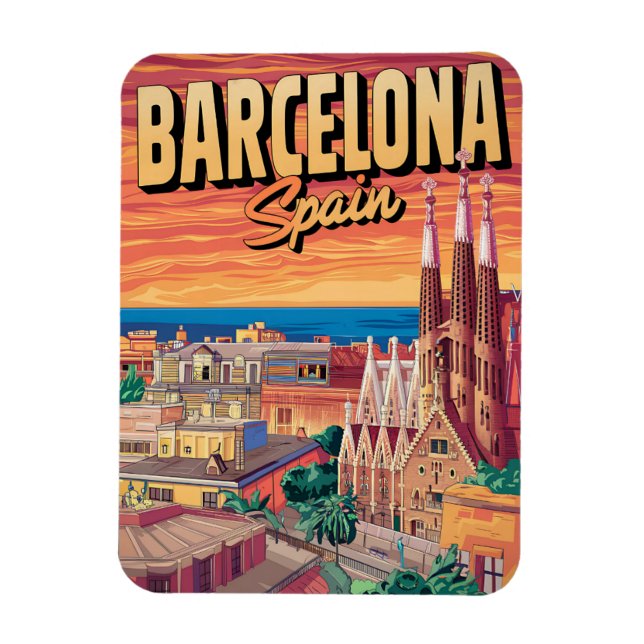Travel vintage barcelona sagrada familia gifts magnet (Vertical)