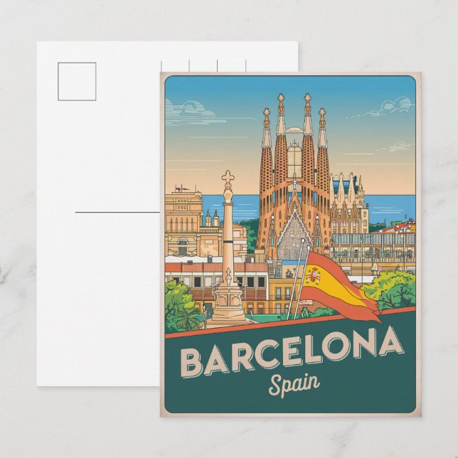 Travel vintage barcelona sagrada familia gifts postcard (Front/Back)
