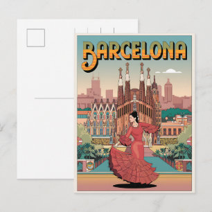 Travel vintage barcelona sagrada familia gifts postcard