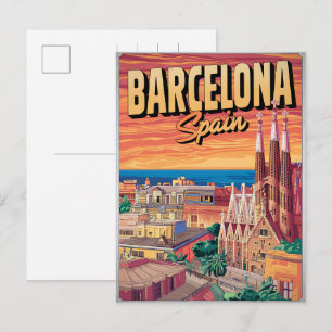 Travel vintage barcelona sagrada familia gifts postcard