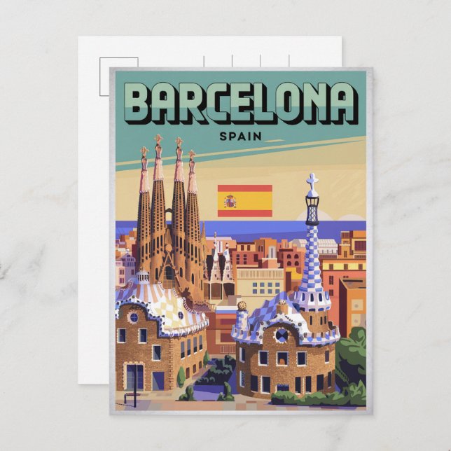 Travel vintage barcelona sagrada familia gifts postcard (Front/Back)