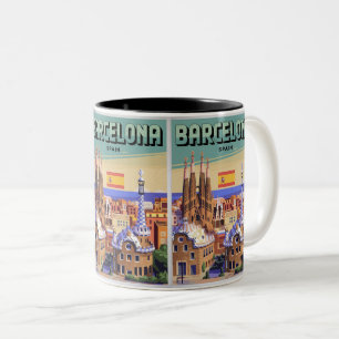 Travel vintage barcelona sagrada familia gifts Two-Tone coffee mug