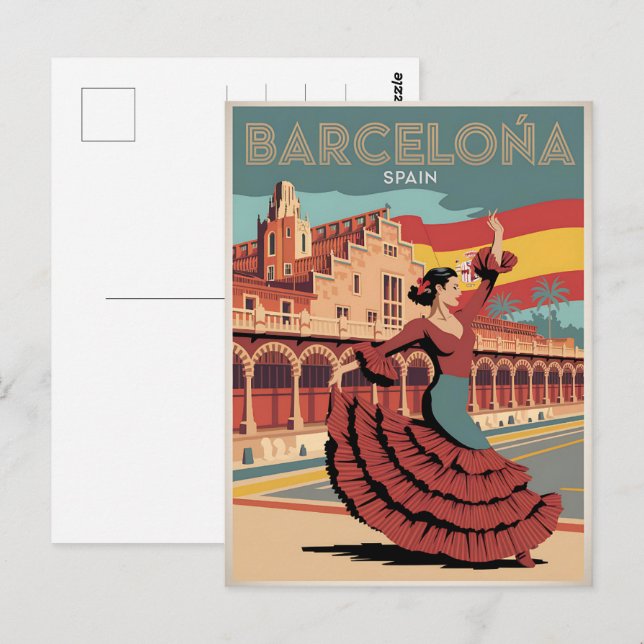 Travel vintage barcelona spain flaminco gifts postcard (Front/Back)