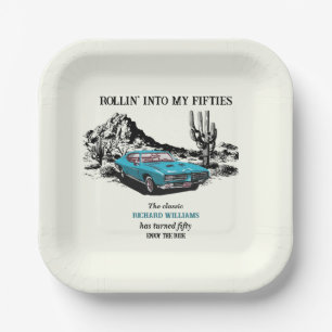 Travel Vintage Car Desert 50th Birthday Party Paper Plate