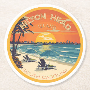 Travel vintage Hilton Head Island lighthouse gifts Round Paper Coaster