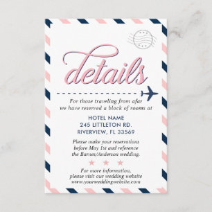 Travel Vintage Navy Pink Wedding Suite Details Enclosure Card