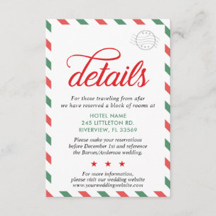Travel Vintage Red Green Christmas Wedding Details Enclosure Card