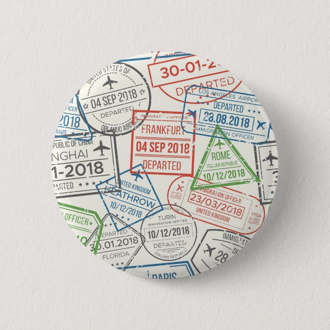 Travel Visa Stamp 6 Cm Round Badge (Front)