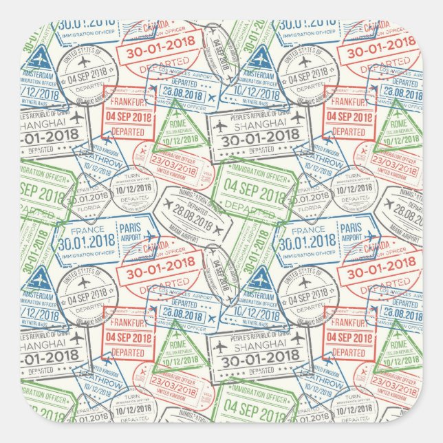 Travel Visa Stamps Square Sticker (Front)