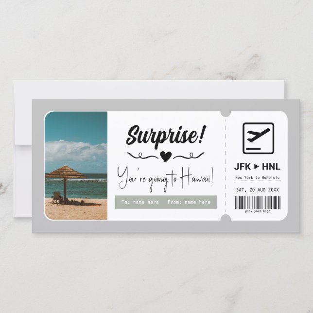 Travel Voucher Gift Certificate Surprise Vacation (Front)