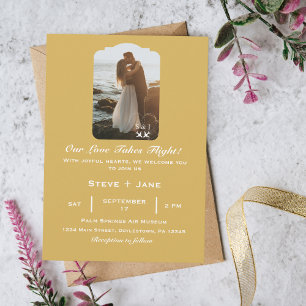 Travel Wedding Aeroplane Heart Modern Aviation Invitation