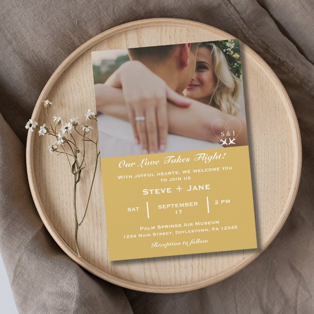 Travel Wedding Aeroplane Heart Modern Aviation Invitation (Creator Uploaded)