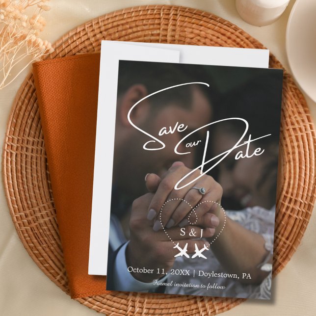 Travel Wedding Aeroplane Heart Modern Save The Dat Invitation (Creator Uploaded)