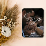 Travel Wedding Aeroplane Heart Modern Save The Dat Magnet<br><div class="desc">Announce your special wedding day in elegant style with this travel themed Save the Date magnet, featuring customisable photo upload option, allowing you to showcase your favourite moment and personalise the magnet. The design centres on a simple white image of two aeroplanes forming a heart, symbolising your journey together. Inside...</div>