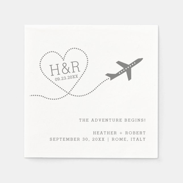 Travel Wedding Bridal Shower Custom Aeroplane Hear Napkin (Front)