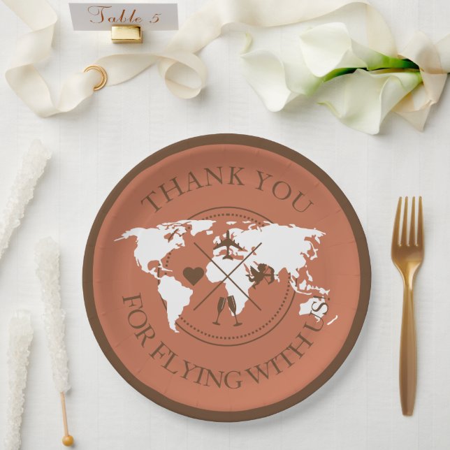 Travel Wedding Decor World Map Boho Terracotta Paper Plate (Wedding)