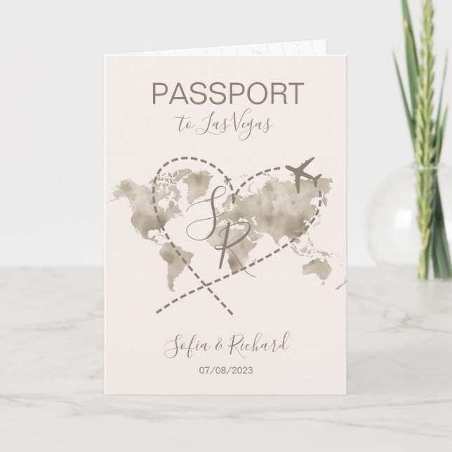 Travel Wedding Destination Passport Las Vegas Invitation (Front)