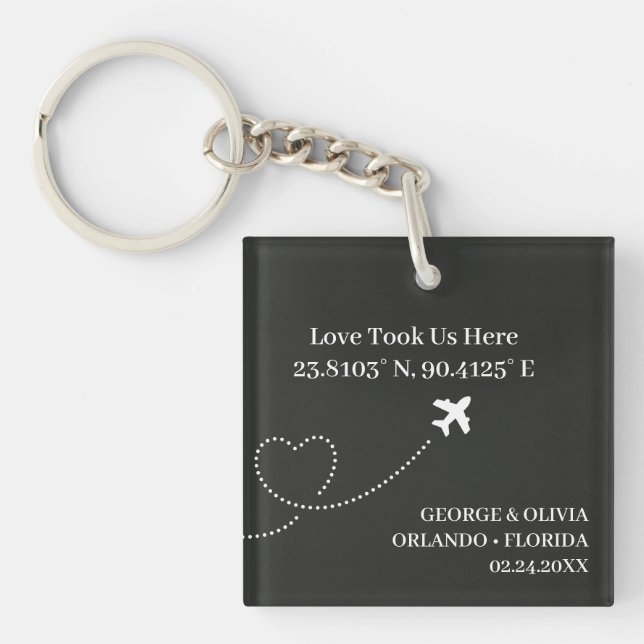 Travel Wedding Favour Keychain Love Took Us Here  (Front)