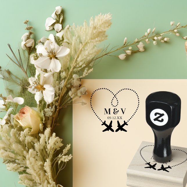 Travel Wedding Two Aeroplanes make Heart Modern Rubber Stamp (Creator Uploaded)