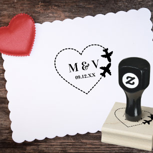 Travel Wedding Two Aeroplanes make Heart Modern Rubber Stamp