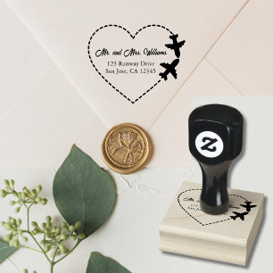 Travel Wedding Two Aeroplanes make Heart Modern Rubber Stamp