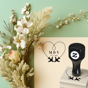 Travel Wedding Two Airplanes make Heart Modern Rubber Stamp