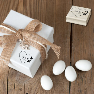 Travel Wedding Two Airplanes make Heart Modern Rubber Stamp