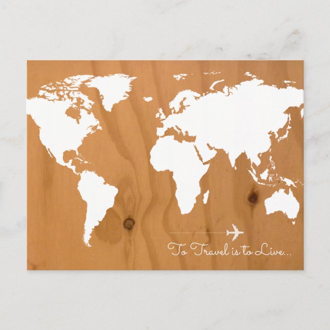 travel . white world map on wood postcard (Front)